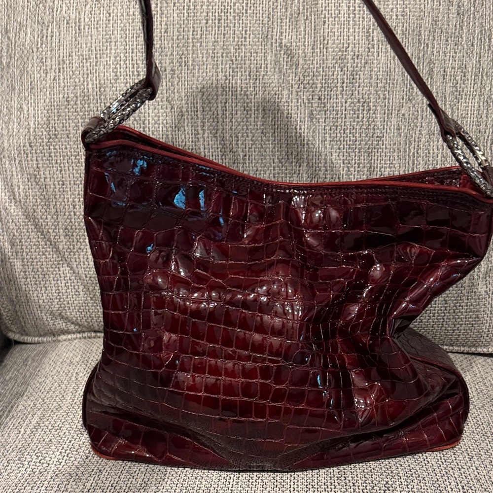 Brighton Deep Burgandy Patent  Crocodile-Embossed Shoulder Bag